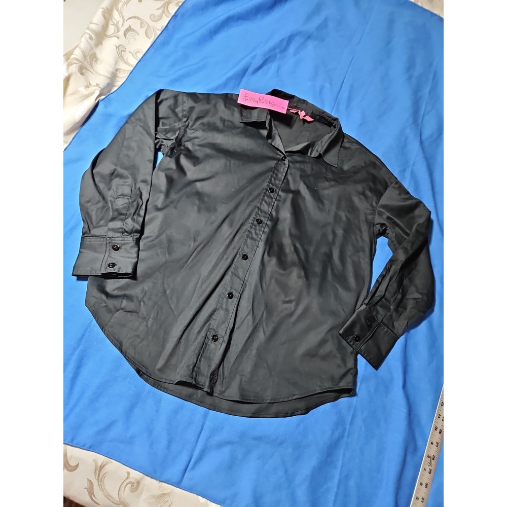 Lilly Pulitzer Stevey Relaxed Button Shirt Oxford Preppy NEW Sz Small Black